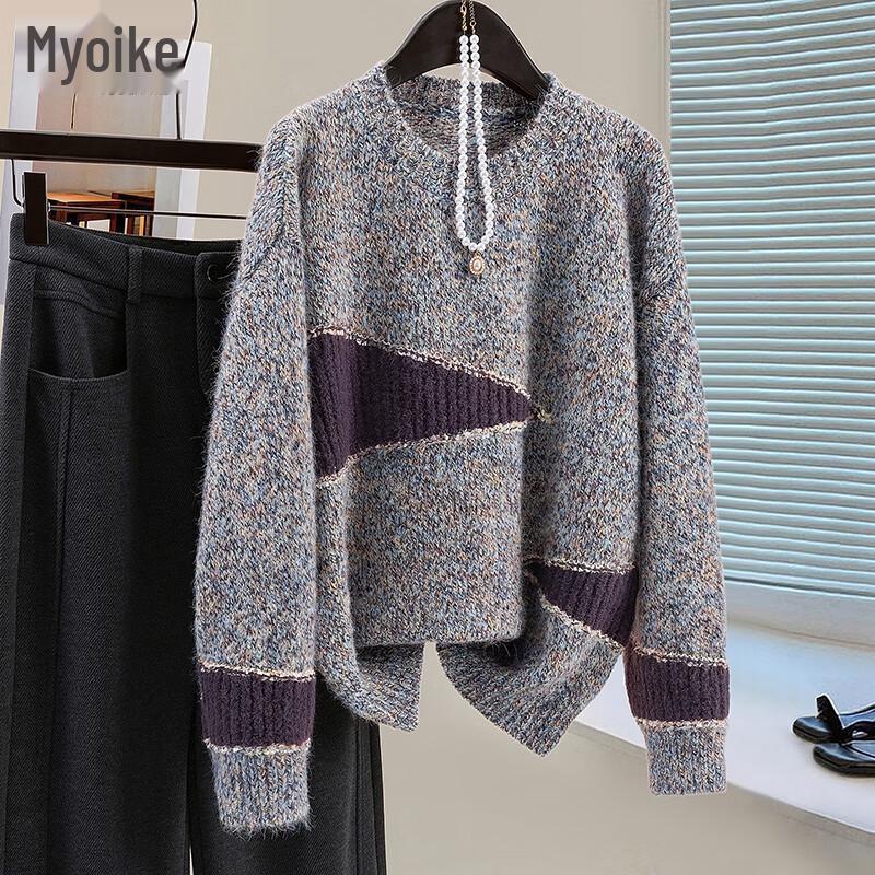 

Women s Wool Blend Loose Fit Color Block Pullover Sweater One Size