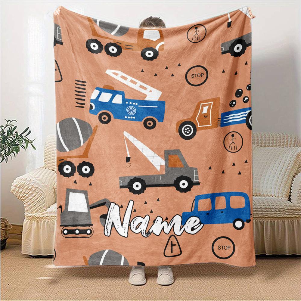 Custom Name excavator Theme Printed Blanket - Perfect for Couch, Bed, Travel & Outdoor Use | Machine Washable, Cozy & Durable.