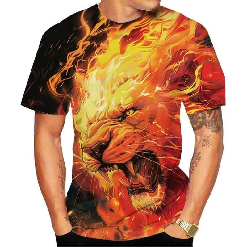 Nieuwe Mode Heren en Dames Ronde Hals 3D HD Geprint Leeuwenpatroon T-shirt Street Style Unisex Nieuwe Mode Kinder Top 100-6XL