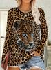 Autumn Leopard 3D Print Long Sleeve T-Shirt Women's Casual T-shirts Fashion Oversized Tops Y2K Tees Streetwear Female Clothing
