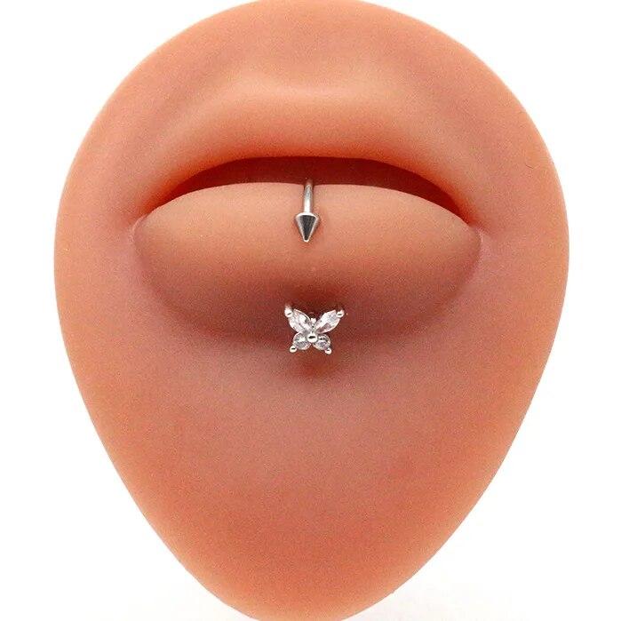 Anello per labbra per occhi alla moda, piercing per labbra in acciaio inossidabile, anelli per labret, piercing per setto per unghie a forma di cuore, farfalla, luna, loto