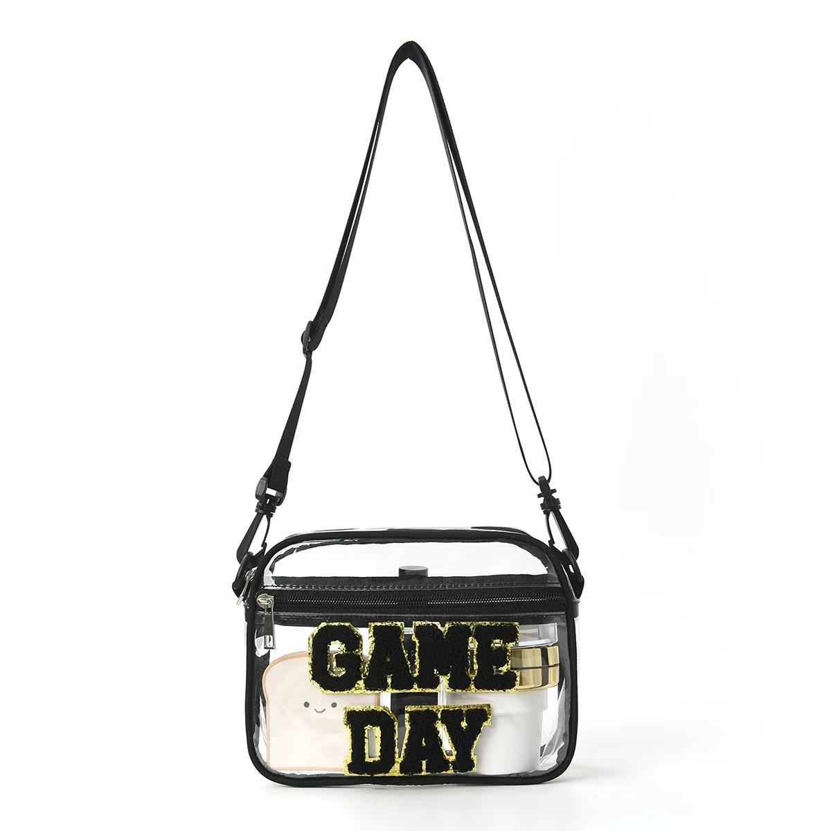 Cross-border embroidery letter messenger bag transparent PVC shoulder small square bag travel portable cosmetics wash storage ba чёрный