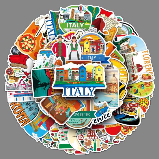 Stationery for Travel Enthusiasts 50PCS Themed Stickers, Retro European Style Waterproof PVC Vintage City Architecture Stickers Decals, Non