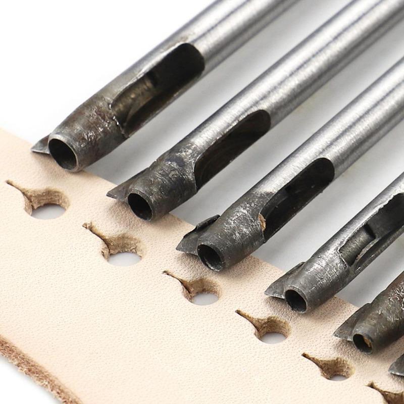 7Pcs Belt Punch Household Leather Punch Punch Straight Mouth Straight Mouth Round Punch Leather Goods Punch