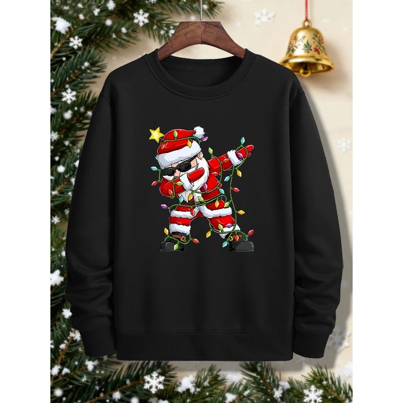 Santa Claus Letter Print Men's Fashion Trendy Regular Fit Crew Neck Sweatshirt, Long Sleeve Crew Neck Heat Transfer Print Sweatshirt