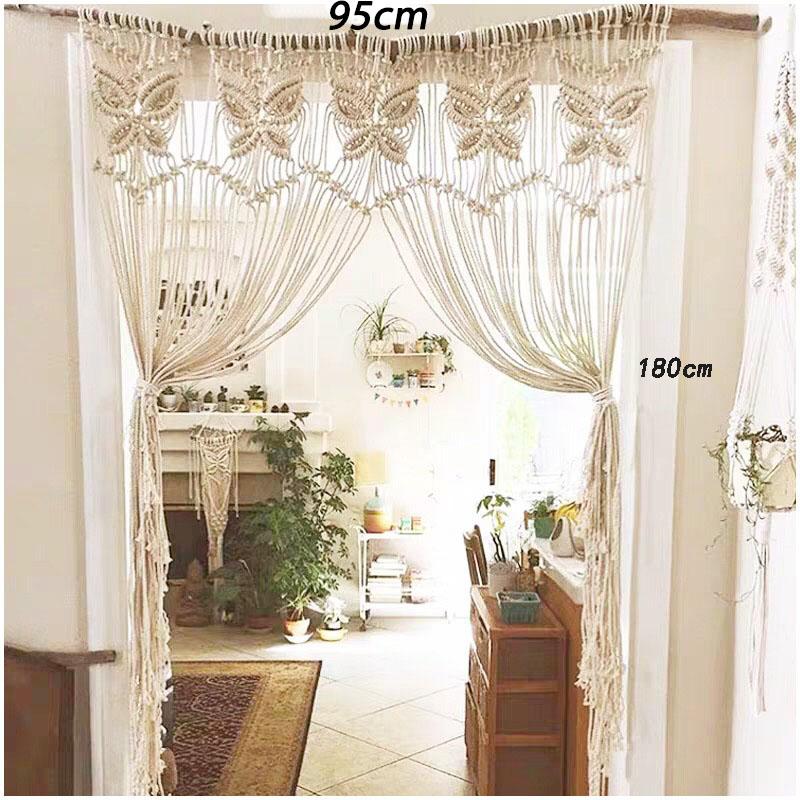Hand-woven Bohemia Macrame Cotton Door Window Curtain Tapestry Wall Hanging Art Tapestry Wedding Backdrop Tapestry Decoration