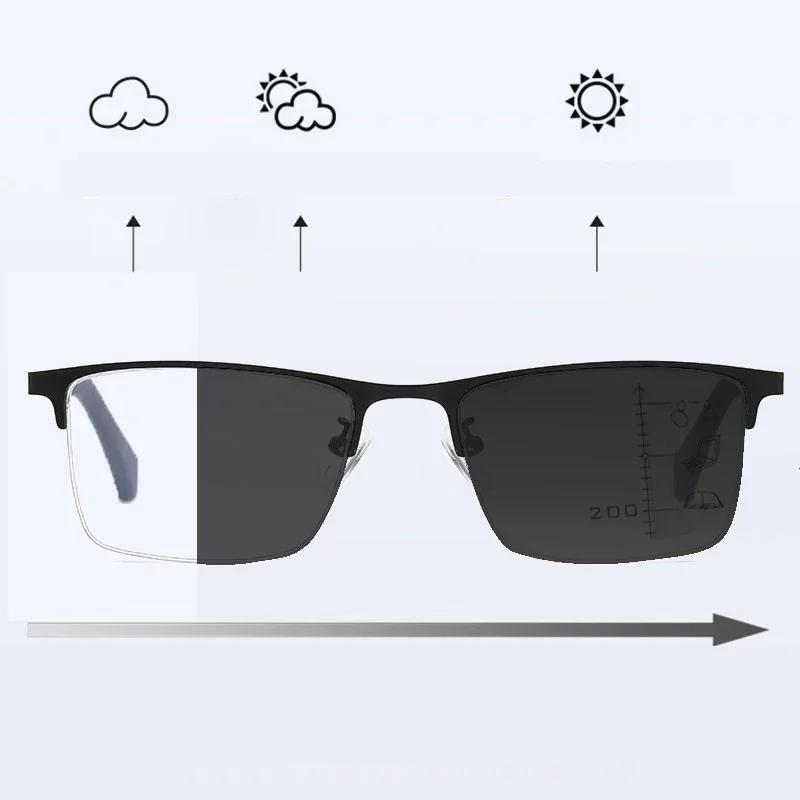 Multifokale progressive Lesebrille Photochromatische Brille Computer Anti-Blaulicht-Brille mit Metallrahmen Alterssichtige Brillen