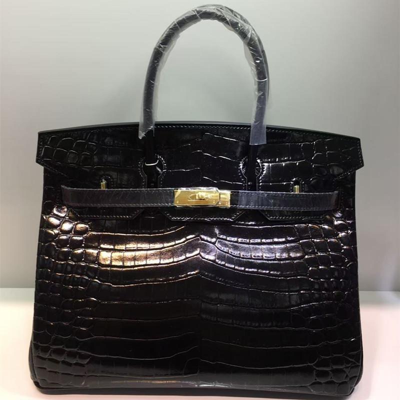 Crocodile pattern platinum bag new fashionable versatile portable messenger bag genuine leather women s bag Crocodile pattern platinum 25cm