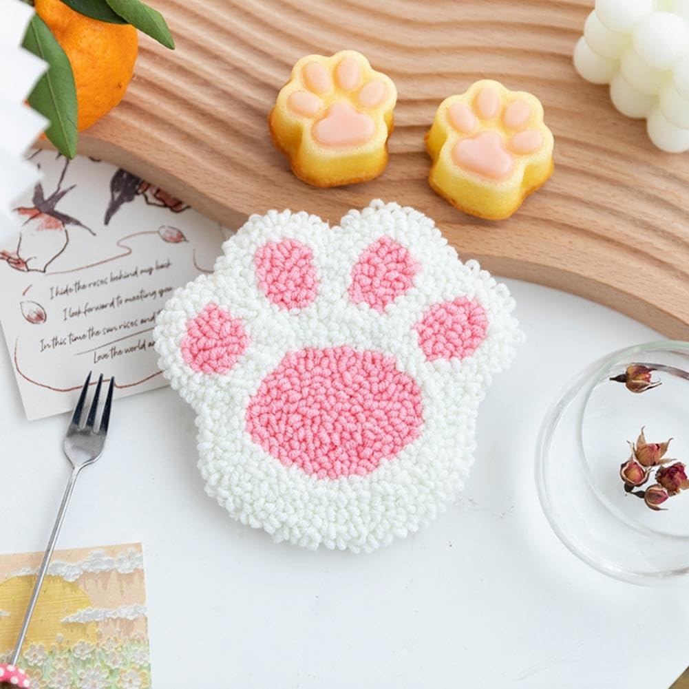 Punch Needle Kit Embroidery Set with Japanese Free Needle Punch Instructions, Coaster, Stitching, (Paw Print)