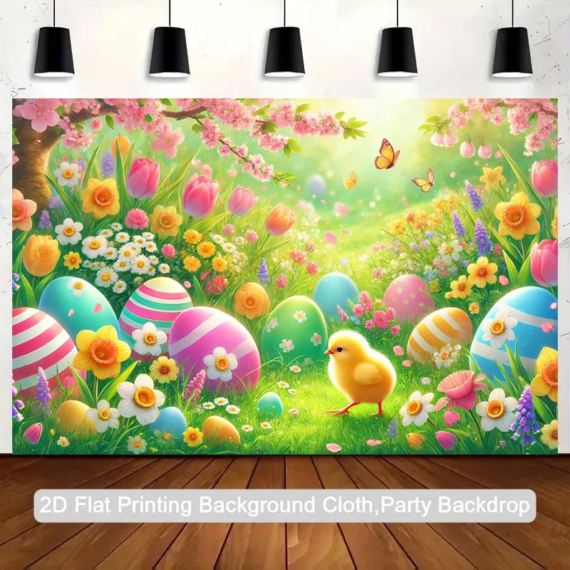2D plane one person Easter spring flower photography background - pastel garden scene and chicks - Easter birthday wedding