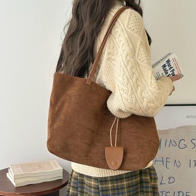 Autumn and Winter Retro Suede Large-capacity Bag, New Women's Casual Brown Tote Bag, Portable Shoulder Commuter Bag