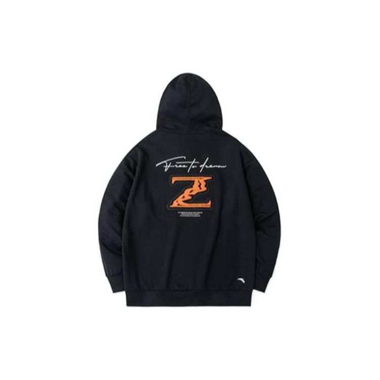 Anta Sports Series Black Unisex Loose Hoodie with Minimal Print 152311749-4