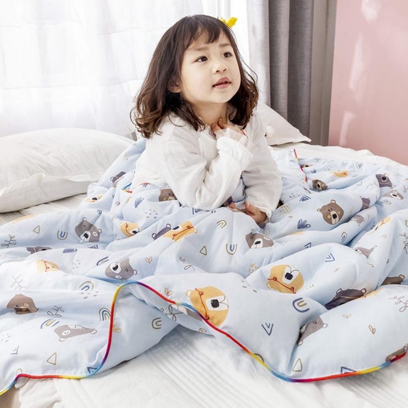 New Waffle Yarn Cotton Children'S Summer Cool Quilt Double-Layer Yarn Pure Cotton Air Conditioner Quilt Single Summer Quilt