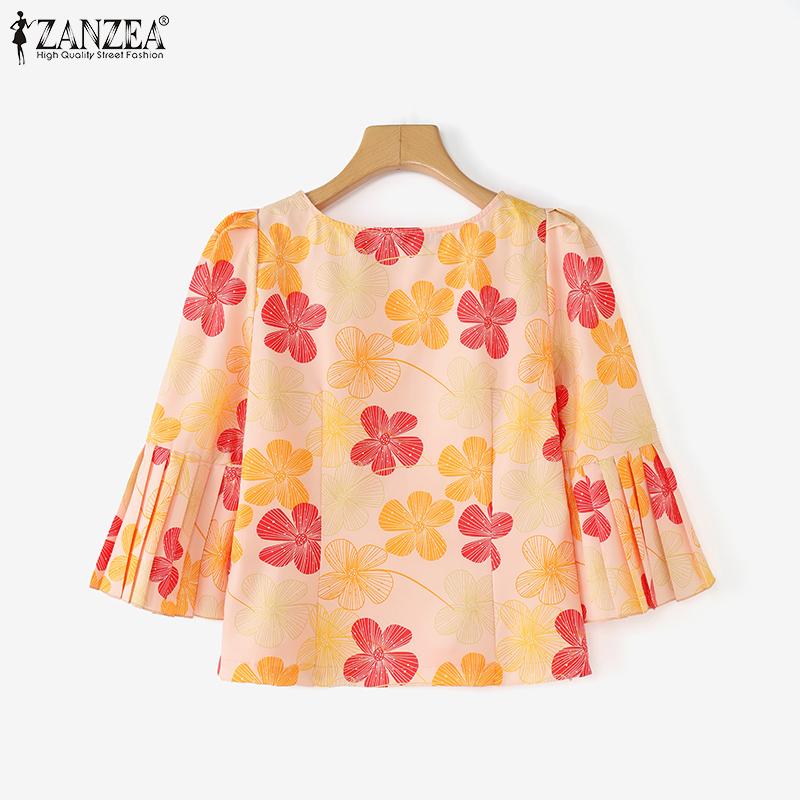 ZANZEA Women Casual Round Neck 3/4 Sleeve Floral Print Blouse