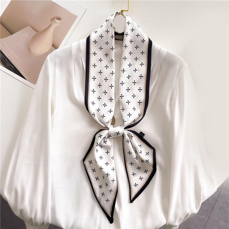 Fashion Double-layer Simulated Silk Women's Headscarf, Spring and Autumn Thin Streamer Bevel Scarf Temperament Small Silk Scarf Decorative Scarf Thin