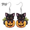 Cute Pumpkin Dangle Earrings Halloween Black Cat Earrings, Cartoon Animal Drop Jewelry Polished Smooth Edge for Women Girls, Novelty Holiday