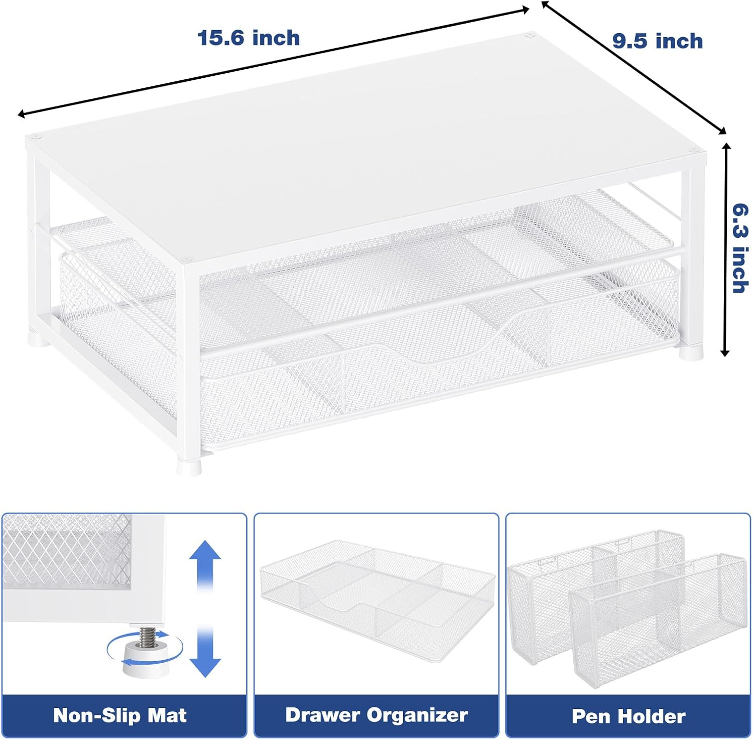 

Органайзер для стола и аксессуары, 2-ярусная подставка-подставка для монитора с ящиком и 2 подставками для ручек, аксессуары для офисного стола для канцелярских принадлежностей, черный