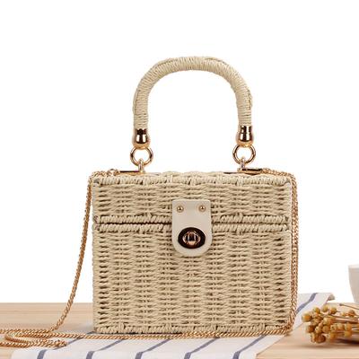 Wandelbare Umhängetasche mit Box-Webmuster, Koreanisch Japanisch inspirierte geflochtene Strandtasche, Mini quadratische Schulterhandtasche für Alltag & Urlaub