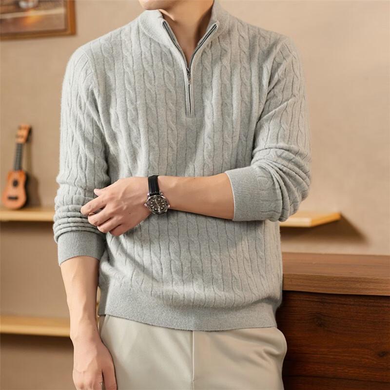 Hengyuanxiang Men's Pure Cashmere Mock Neck Sweater