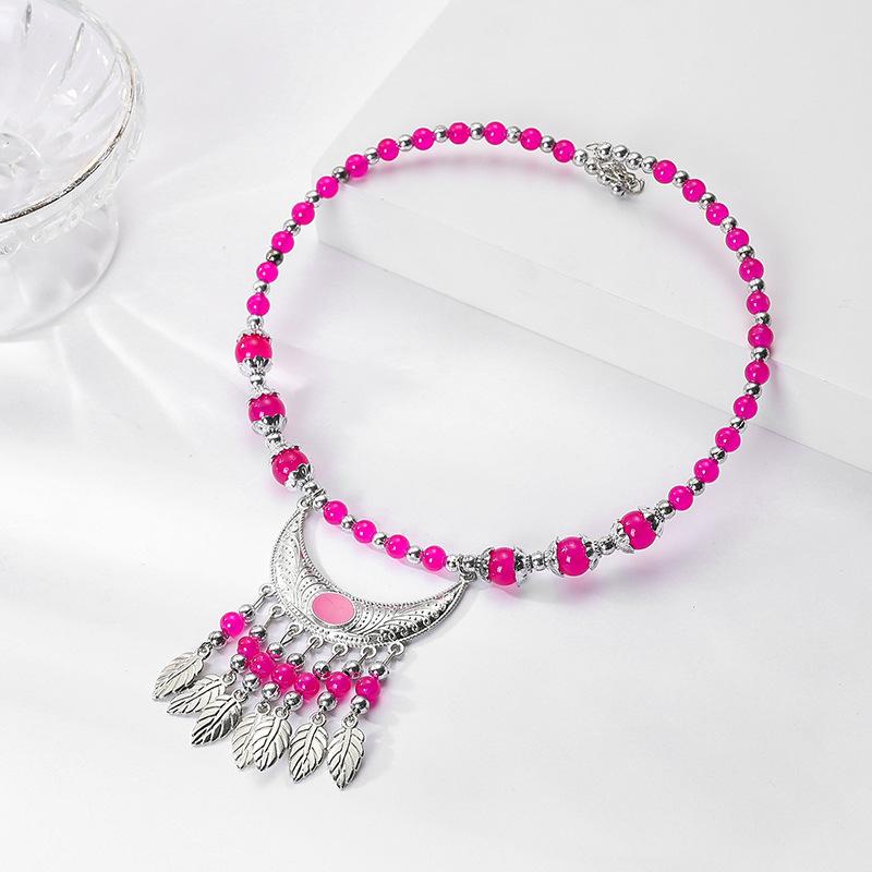 Ethnic Style Collar Necklace Ethnic Style Headdress Hair Accessories Crescent Leaf Tassel Seedling Silver Necklace Bridal Accessories