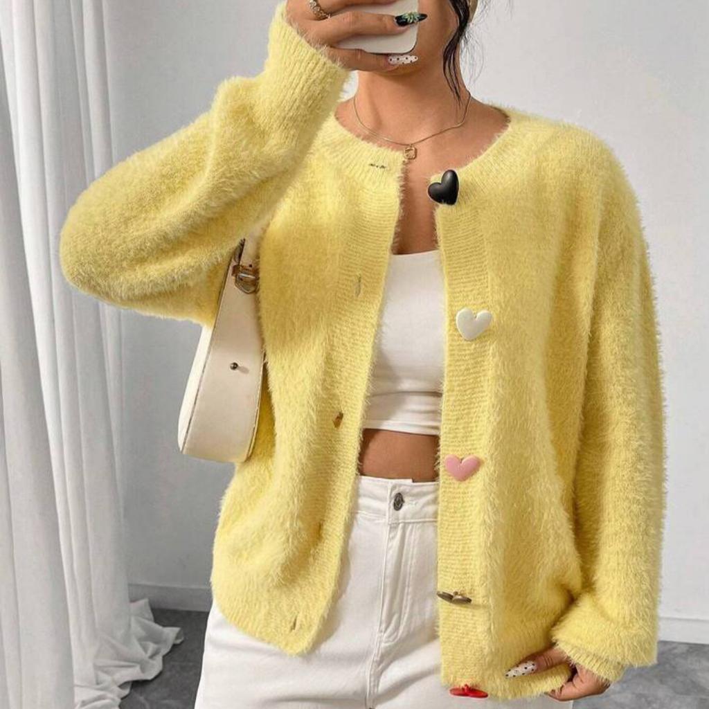 Autumn Winter Cardigan Women Heart Button Long Sleeve Knit Sweater Outerwears