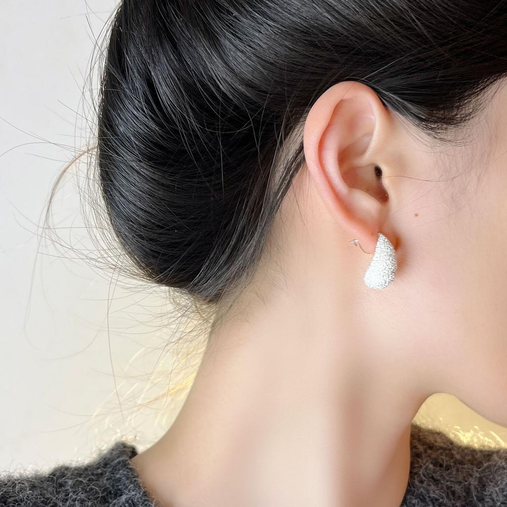 New 925 Silver Hoop Earrings Clip Matte Circle Geometric Punk For Women Girl Gift Jewelry