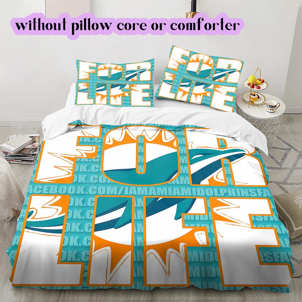 Miami Dolphins Pattern Bedding Quilt Set Quilt Cover Pillowcase Home Decoration Birthday Gift (1 * duvet cover + 2 * pillowcase, without core)