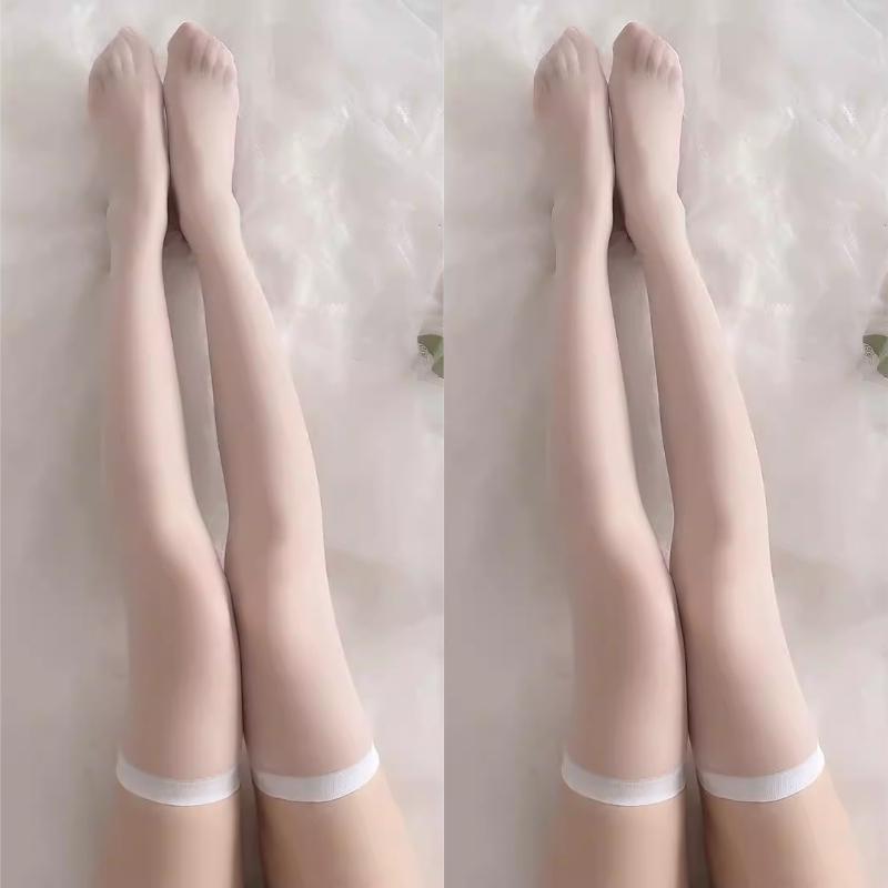 2Pairs Women Ultra Thin Transparent Stockings Spring Summer Anti Hook Thigh High Socks Black White Over Knee Socks Jk Long Socks