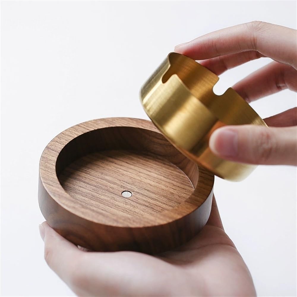 Ash Tray Walnut Wood Ashtray Detachable Stainless Steel Ashtray Round Portable Ashtray for Indoor and Outdoor Home Office Garden Etc Ash Trays