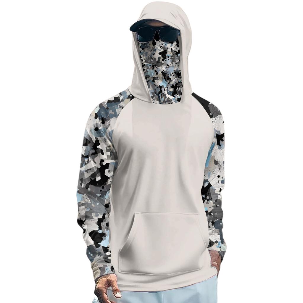 Lightweight Hooded Sun Protection Shirt Long Sleeve Rash Guard Top with Face Cover for Outdoor Activities UV Blocking Breathable Quick Dry