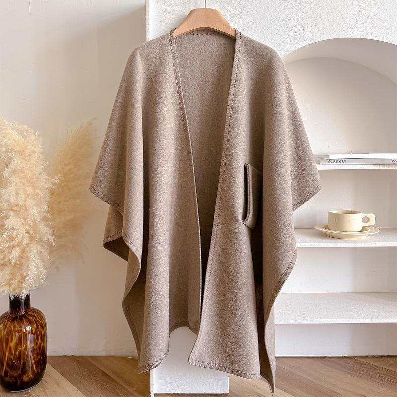 Solid Color Slit Shawl Women's Versatile Fashion Autumn and Winter Warm Decoration Atmosphere, External Cardigan