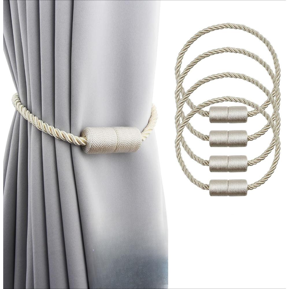 

2/4Pack Strong Magnetic Curtain Tiebacks Outdoor Elegant Decorative Tie Backs Rope for Drapes Window Curtain Holdbacks 2Pcs бежевий