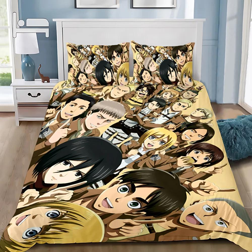 Cartoon Anime Attack On Titan Duvet Cover Pillowcase Bedding Set Adult Boy Girl Bedroom Decoration Children Single Double Size