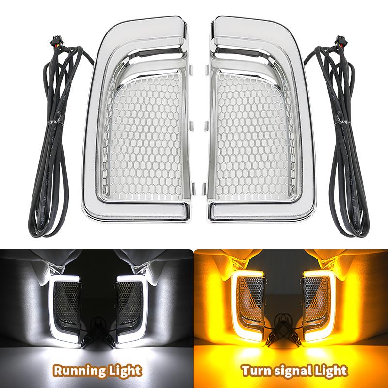 Chrome Motorcycle LED Running Light Turn Signal Fairing Lower For Harley Touring Electra Glide Ultra Classic Street Glide 14-22