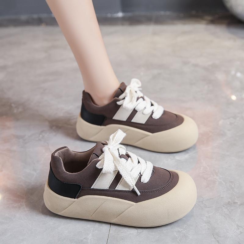 Black Sneakers Woman Flats Shoes Trend Round Toe Spring Autumn Sneakers Women Vulcanized Shoes Lace Up Non-slip Casual Sneakers