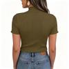 Ribbed Knit Short Sleeve Blouses for Women Casual Mock Neck Women's Short Sleeve Tops Stretchy Slim Fit Womens Short Sleeve Blouses Pullover Style