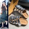 Women's Solid Color Flat Closed Toe Sandals Summer New Fashionable Hollow Woven Slip-on Thick-soled Beach Vacation Rome Sandals