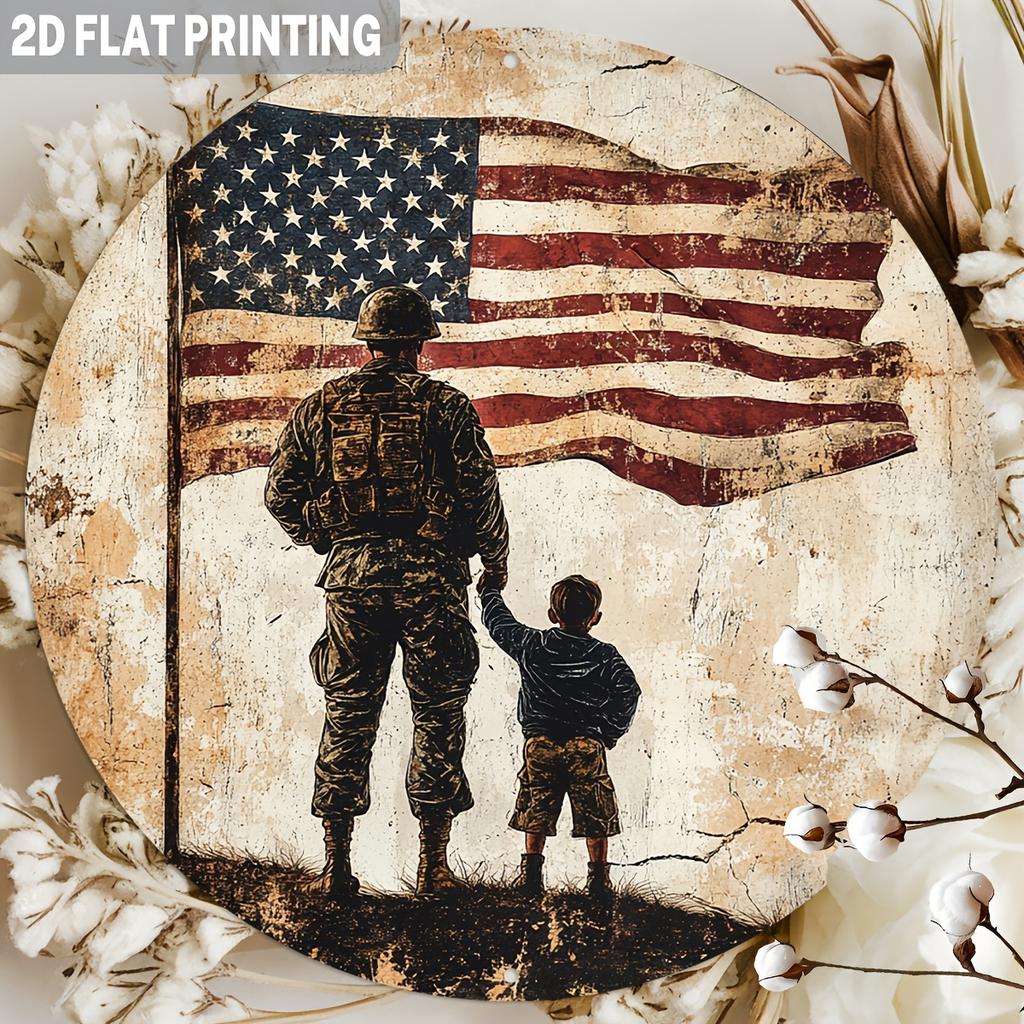 CIFBUY Patriotic Round Aluminum Wall Art Waterproof Military Tribute Sign Home Office Decor