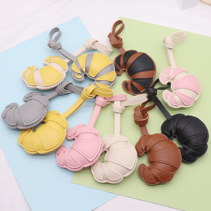 PU Leather Croissant Keychain Car Keyring Cartoon Hanger Bag Pendant