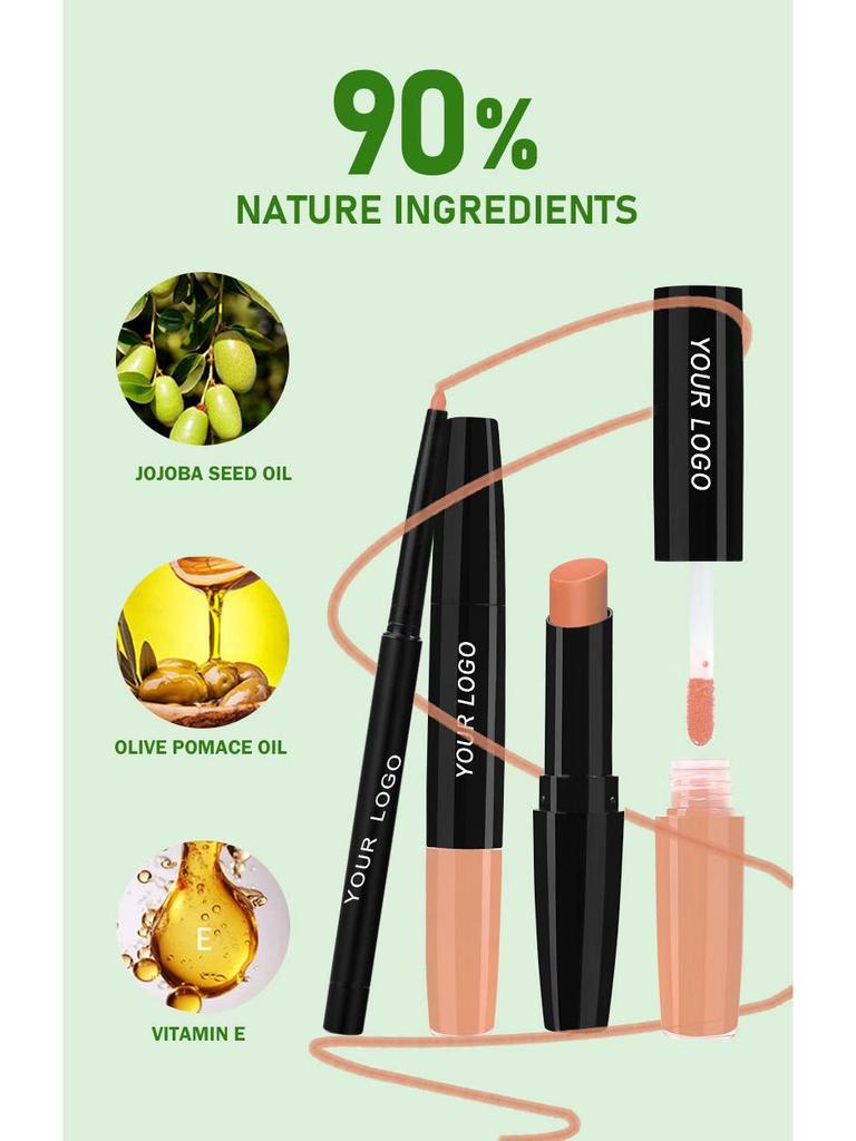 Three-in-One Matte Lipstick Set: Lipstick, Lip Liner, and Moisturizing Lip Gloss