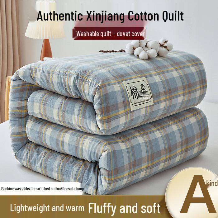 Washable Xinjiang Cotton Plaid Quilt for Students - Removable Cover & Pad