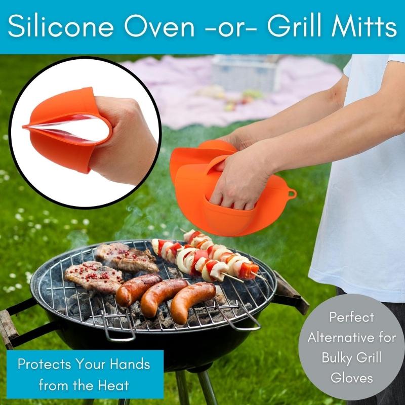2 Piece Thermal Protective Oven Mitts Food Grade Silicone Gloves for Outdoor Cooking and Baking Grilling Potectors