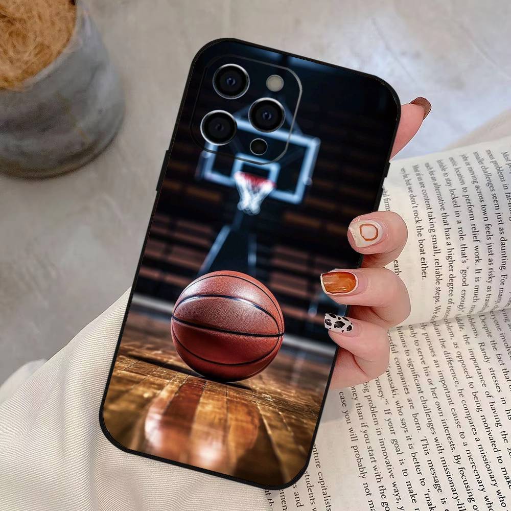 

basketball Phone Case For iPhone 17,16,15,14,13,12,11 Plus,Pro Max,XS,Soft Silicone Black Cover iPhone14Pro