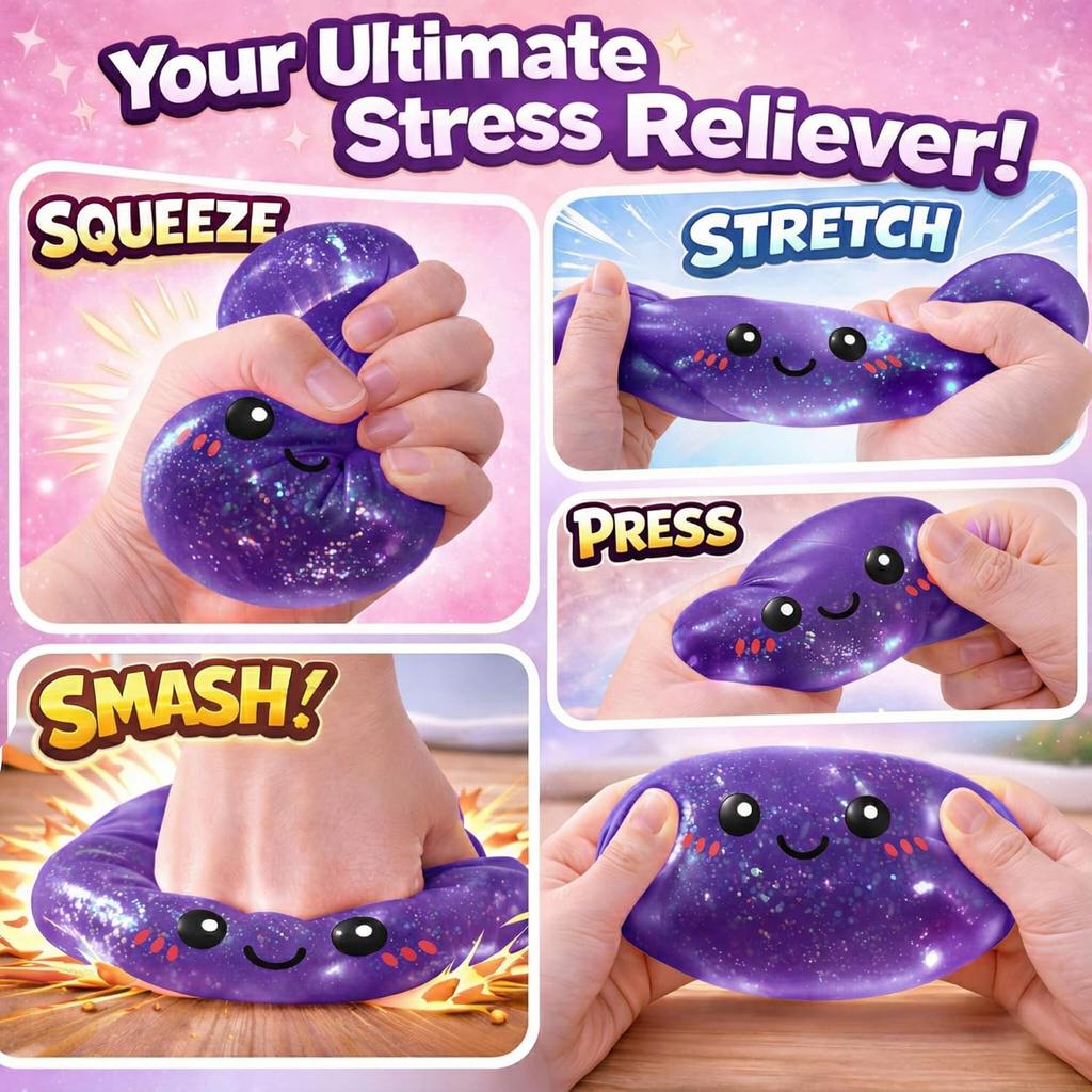 Jucarie Anti-Stres Squishy Dumpling Kawaii with Glitter and Gel Filling, Fast Rebound, for Adults and Kids, Purple