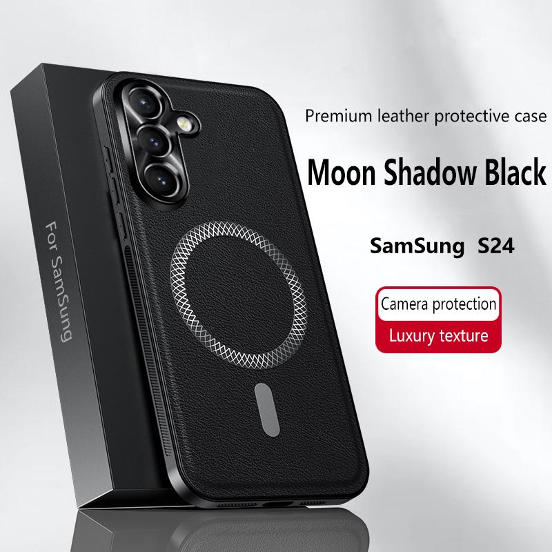 For Samsung Galaxy S24 Ultra Plus FE Case Magnetic Elegant Leather Wear-Resistant Lens Fully Covered Non-Slip Grip Edge Cover