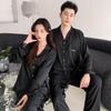Grenzüberschreitendes Seiden-Pyjama-Set: Besticktes Langarmshirt und Hose für drinnen/draußen