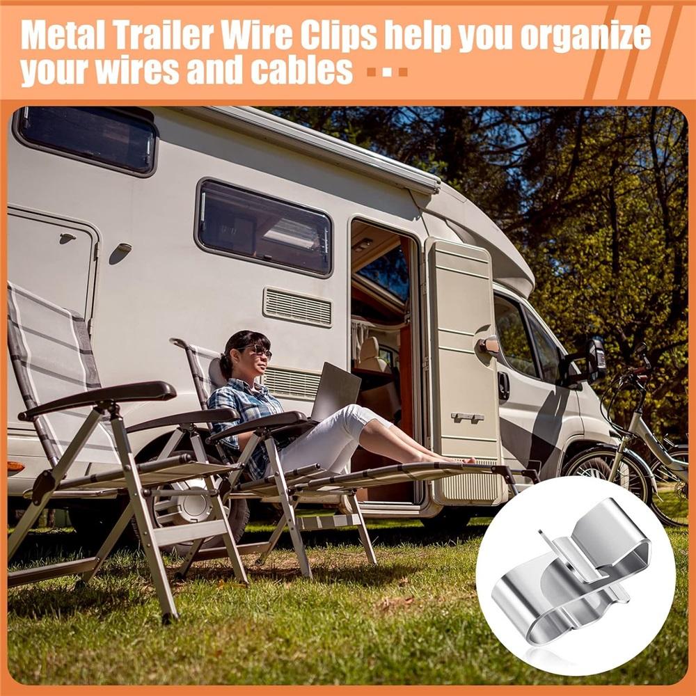 50Pcs Stainless Steel Trailer Wire Clips, 22.5mm Double Cable Clamps, Solar Panel PV Wiring Fasteners For Boat & Trailer Cables