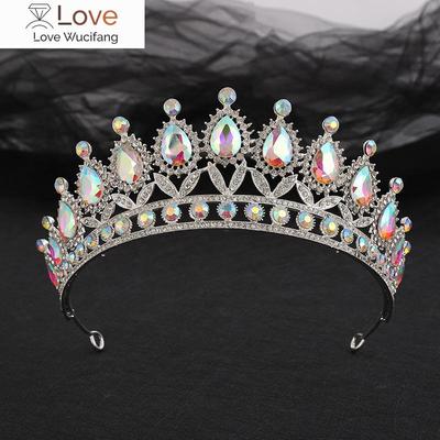 Luxury Silver AB Color Crystal Wedding Crown CZ Headbands Rhinestone Diadem Queen Crowns Princess Tiaras Bridal Hair Accessories