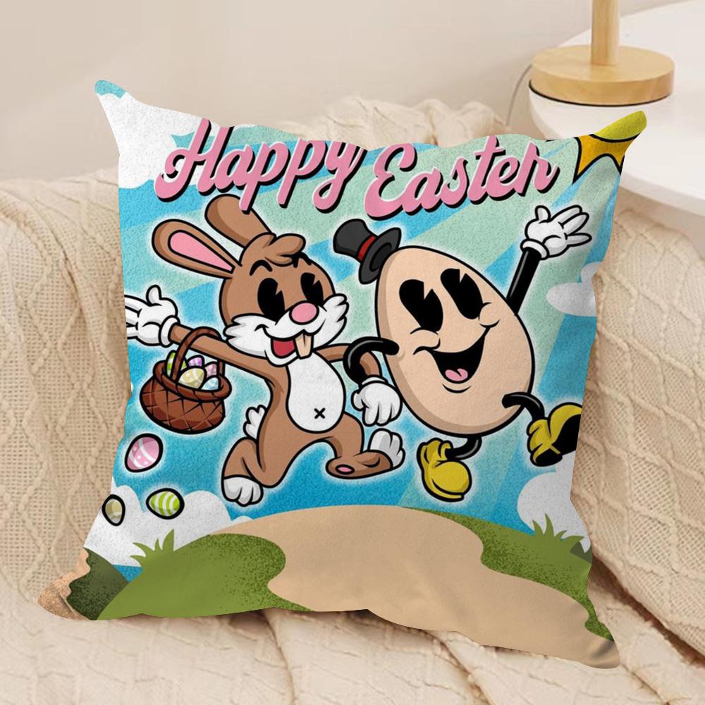 Easter Day Cushion Cover Silky Short Plush DoubleSided Printed Pillow Case for Sofa All Seasons Home Decor Gift