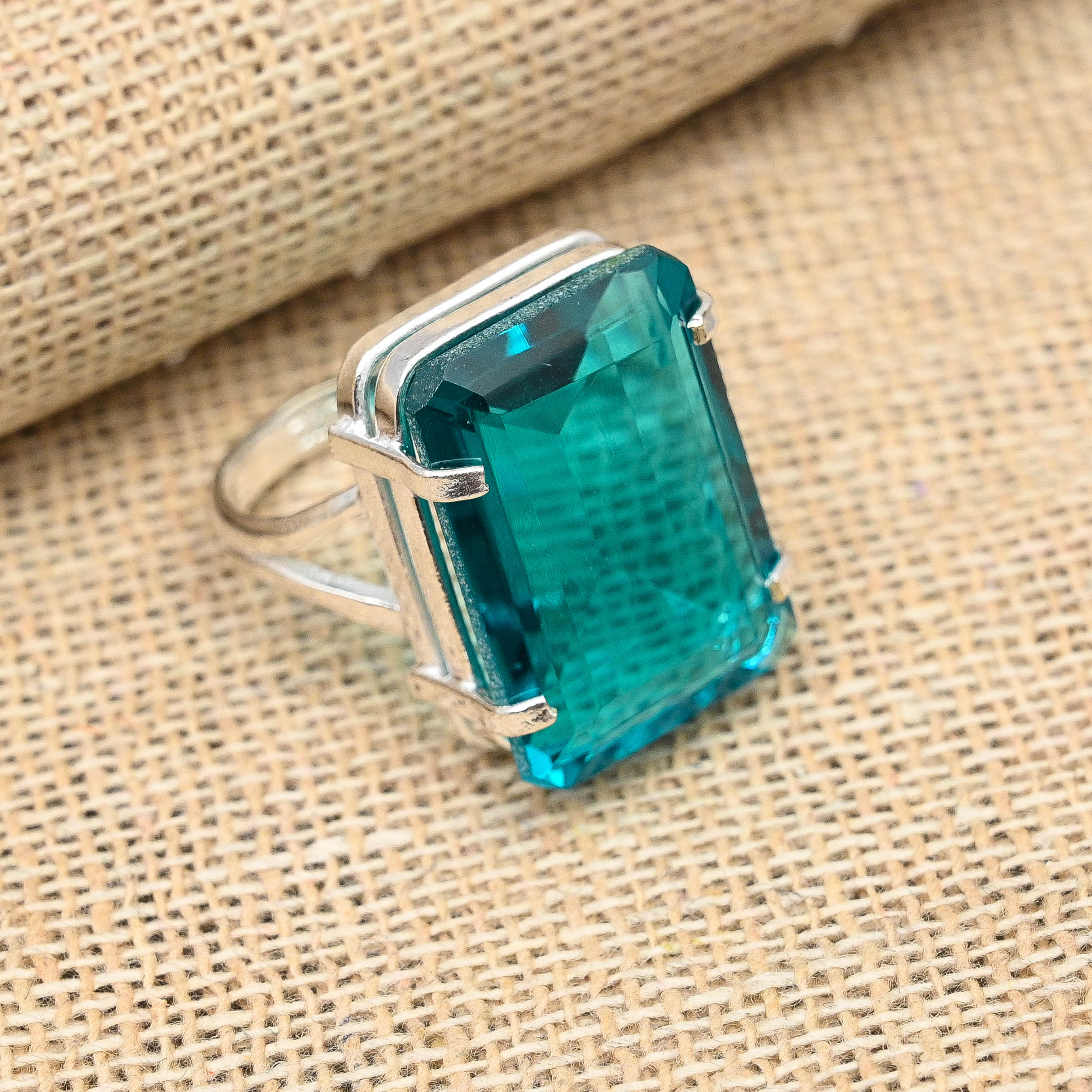 

Ювелирное кольцо ручной работы из стерлингового серебра 925 пробы с индиколитом и турмалином для нее 9.5 синий